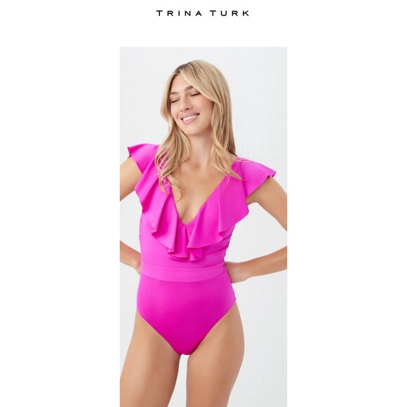 Monaco Solid Ruffle One Piece Trina Turk Swimsuit - Picture 6 of 8